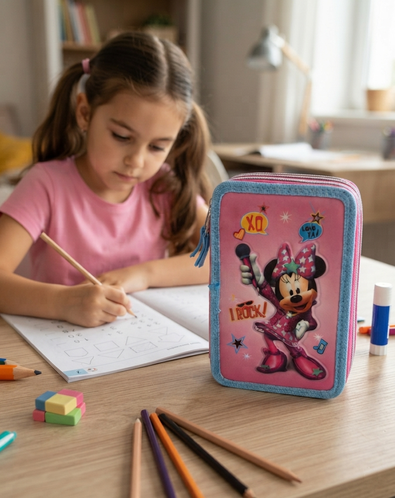 Astuccio Scuola 3d Minnie Mouse DISNEY Multiscomparto 3 Zip Portacolori Fila Giotto - Min0632