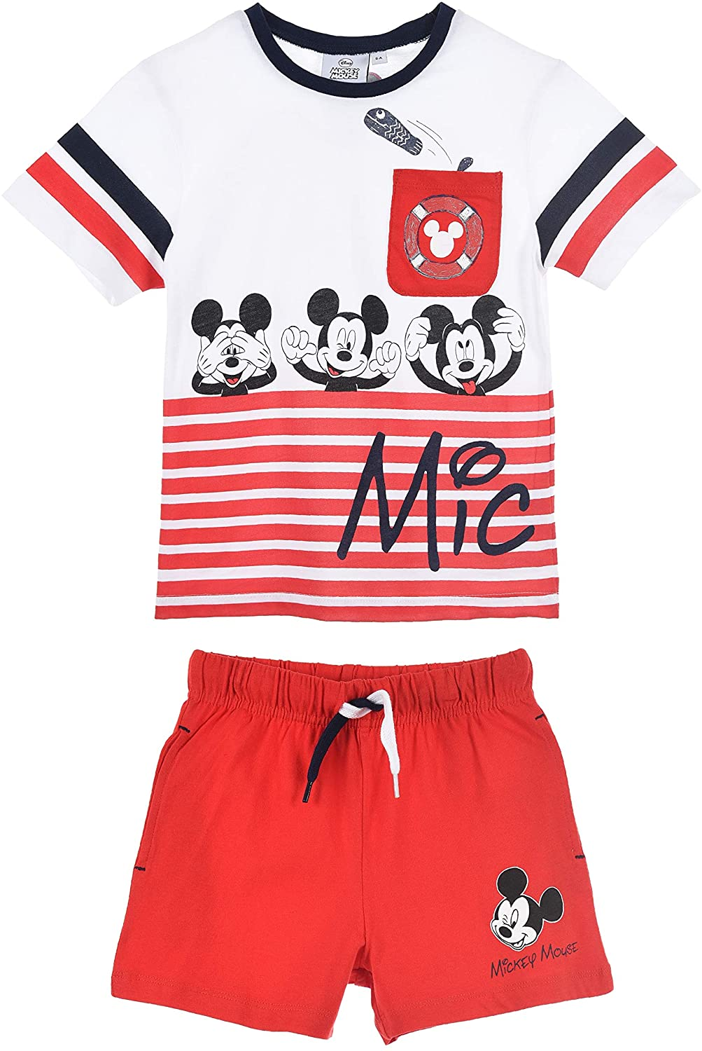 Completo Estivo Mickey Mouse DISNEY Topolino Short + T-Shirt Bambino Sun City 3/8 Anni - Ue1168rosso