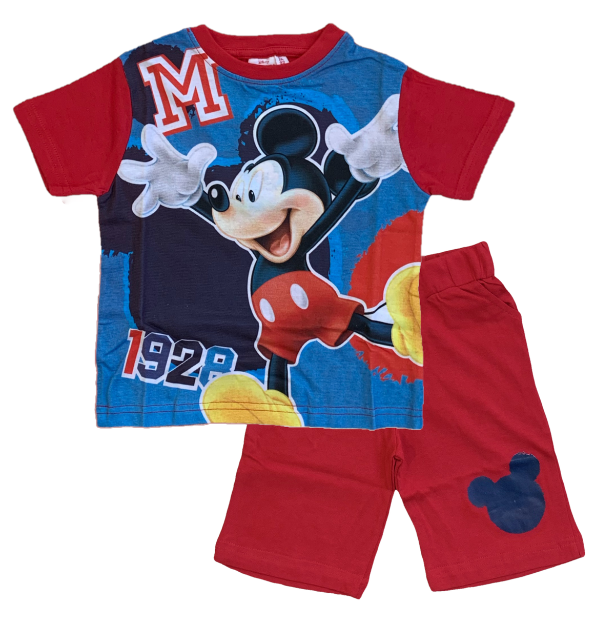 Completo Estivo Mickey Mouse DISNEY Topolino Short + T-Shirt Bambino 2/6 Anni - Mic2022-0760rosso