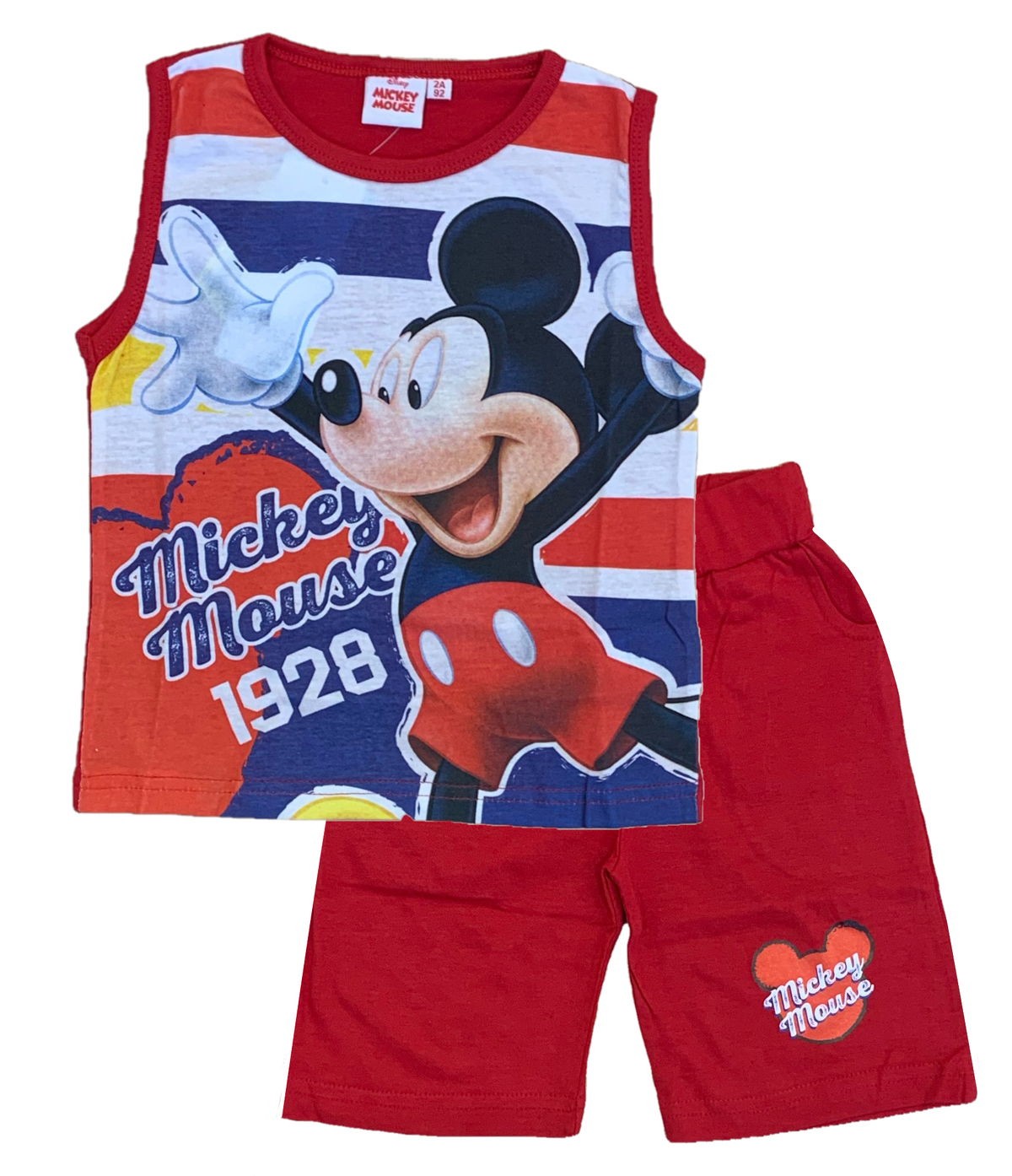Completo Estivo Mickey Mouse DISNEY Topolino Short + Canotta Bambino 2/6 Anni - Mic2022-0538rosso