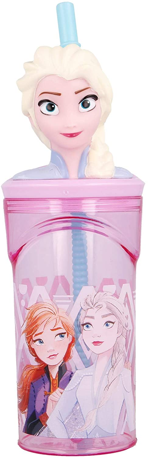 Bicchiere con Cannuccia Ripiegabile Frozen Ii Elsa Anna DISNEY Personaggio 3d Bpa Free 360 Ml - St51066