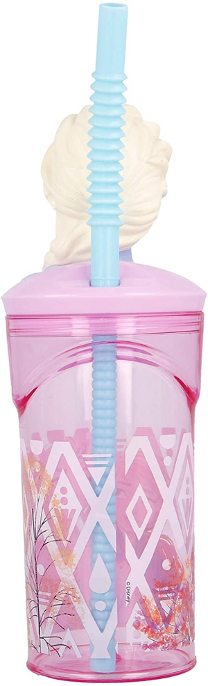 Bicchiere con Cannuccia Ripiegabile Frozen Ii Elsa Anna DISNEY Personaggio 3d Bpa Free 360 Ml - St51066