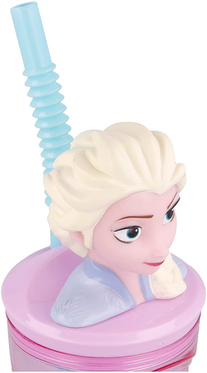 Bicchiere con Cannuccia Ripiegabile Frozen Ii Elsa Anna DISNEY Personaggio 3d Bpa Free 360 Ml - St51066