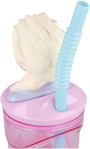 Bicchiere con Cannuccia Ripiegabile Frozen Ii Elsa Anna DISNEY Personaggio 3d Bpa Free 360 Ml - St51066