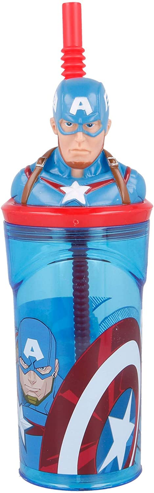 Bicchiere con Cannuccia Ripiegabile Capitan America MARVEL Personaggio 3d Bpa Free 360 Ml - St57766