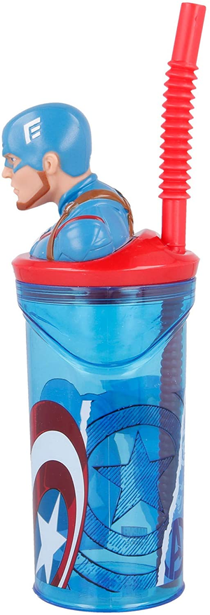 Bicchiere con Cannuccia Ripiegabile Capitan America MARVEL Personaggio 3d Bpa Free 360 Ml - St57766