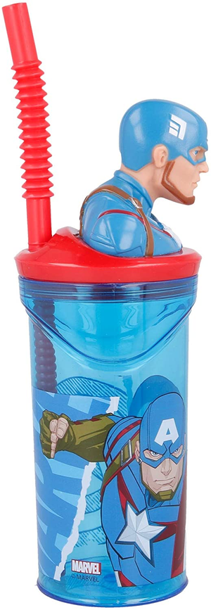 Bicchiere con Cannuccia Ripiegabile Capitan America MARVEL Personaggio 3d Bpa Free 360 Ml - St57766