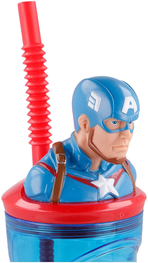 Bicchiere con Cannuccia Ripiegabile Capitan America MARVEL Personaggio 3d Bpa Free 360 Ml - St57766