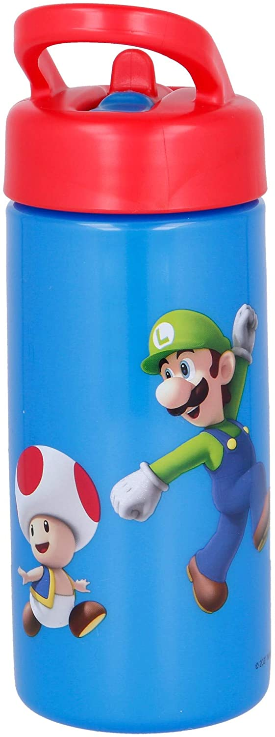 Borraccia Super Mario Videogioco Luigi Peach Yoshi Toad con Beccuccio Ripiegabile Ml. 410 - St21401