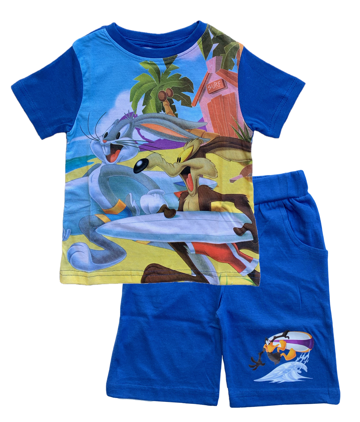 Completo Estivo Looney Tunes Bugs Bunny Willy il Coyote Short + T-Shirt Bambino 3/8 Anni - Loo21-0594