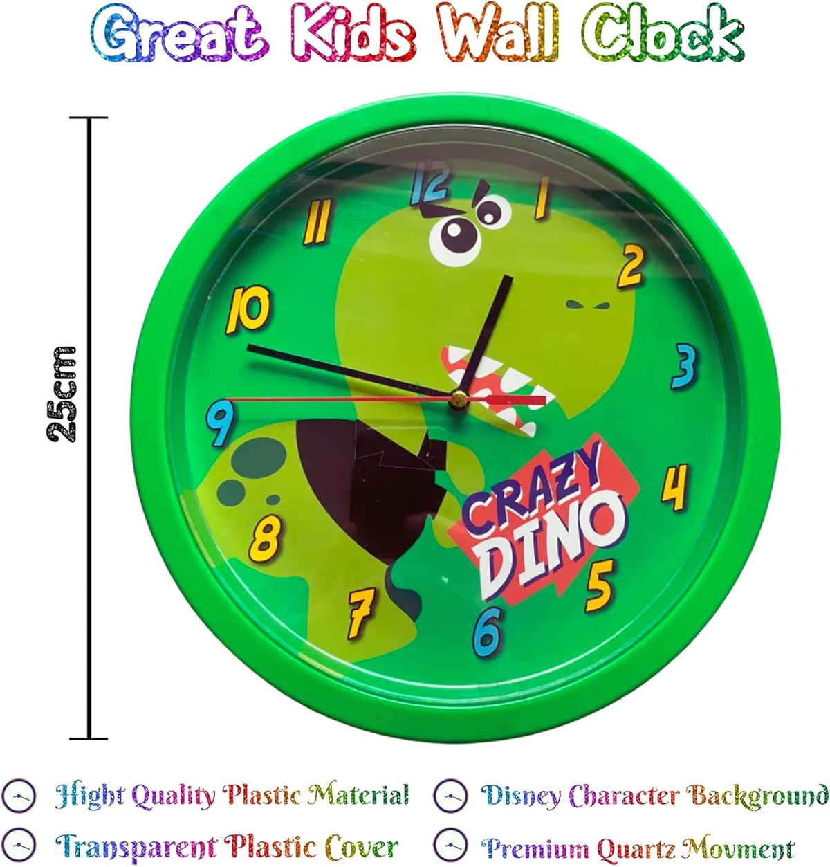 Orologio Crazy Dino Dinosauri da Parete Diametro Cm. 24 - Kl10770