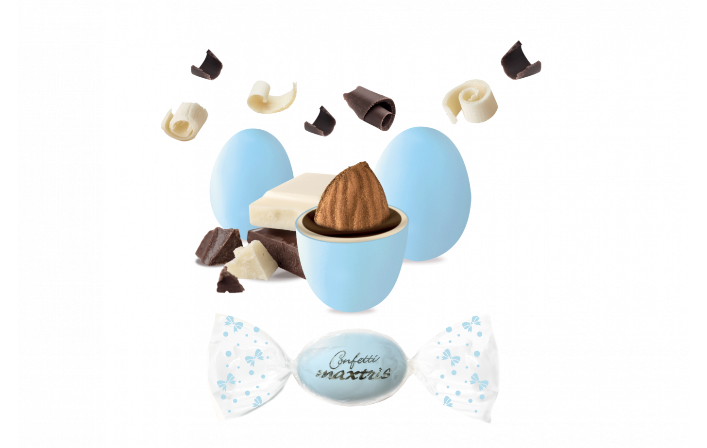Confetti Maxtris Twist Celeste Cioccolato Bianco Fondente Mandorla Monoporzione 1 Kg Confettata - Twmaxc