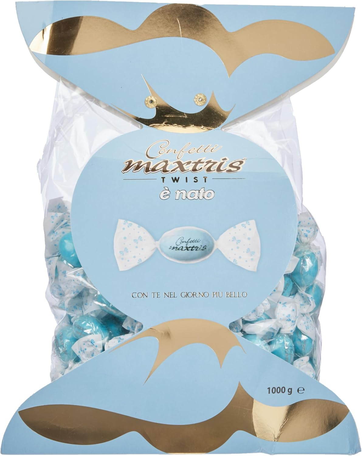 Confetti Maxtris Twist Celeste Cioccolato Bianco Fondente Mandorla Monoporzione 1 Kg Confettata - Twmaxc