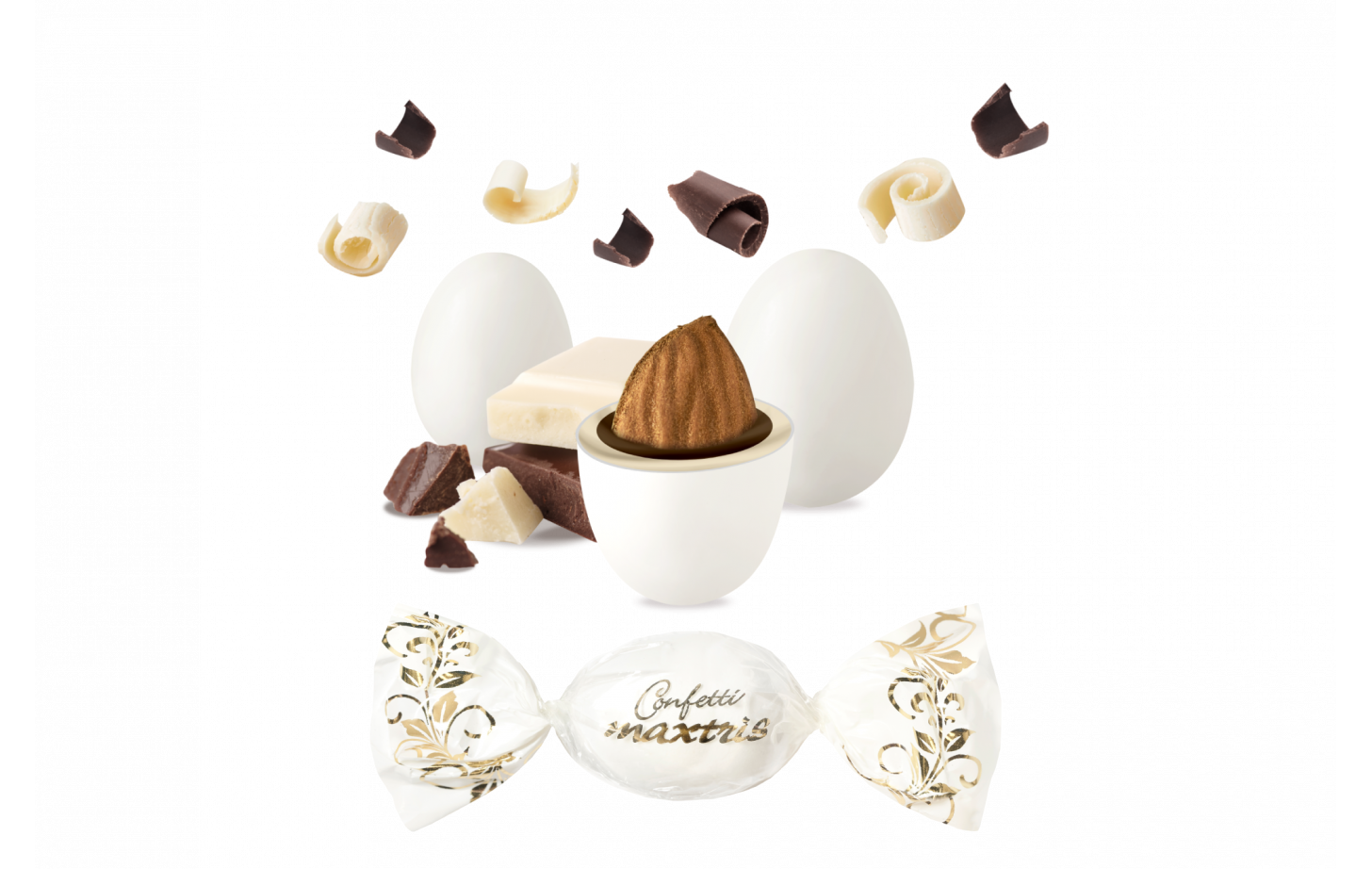 Confetti Maxtris Twist Wedding Bianco Matrimonio Cioccolato Bianco Fondente Mandorla Monoporzione 1 Kg Confettata - Twmaxb