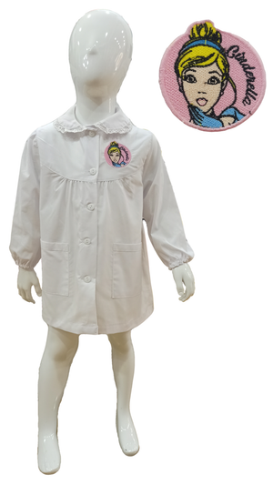 Grembiule Principesse DISNEY Cenerentola Scuola Asilo Ricamato Bianco Cotone - Pri0181