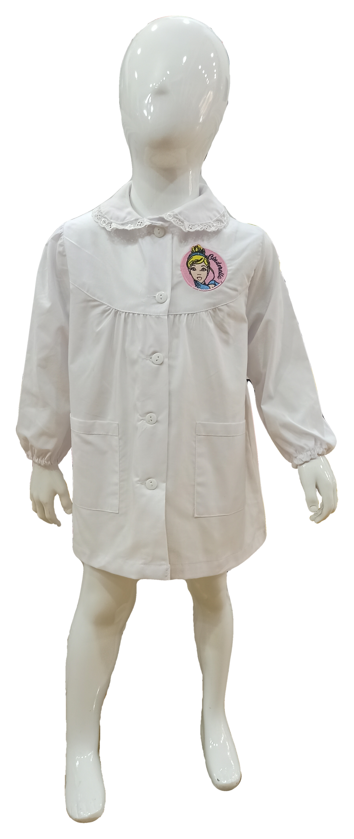 Grembiule Principesse DISNEY Cenerentola Scuola Asilo Ricamato Bianco Cotone - Pri0181