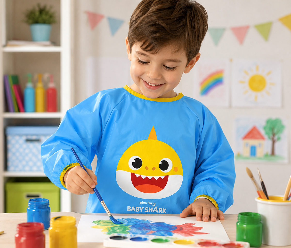 Grembiule Pittura Baby Shark Impermeabile Scuola Pranzo Disegnare - N02596mc