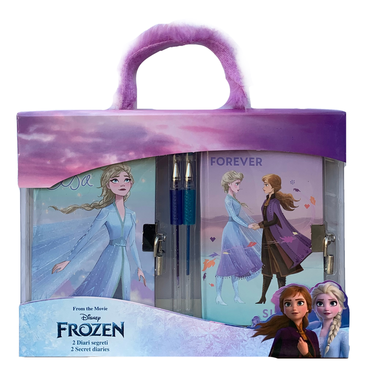 Set 2 Diari Segreti con Lucchetto Frozen DISNEY Elsa Anna + 2 Penne in Confezione Regalo - Fr0754