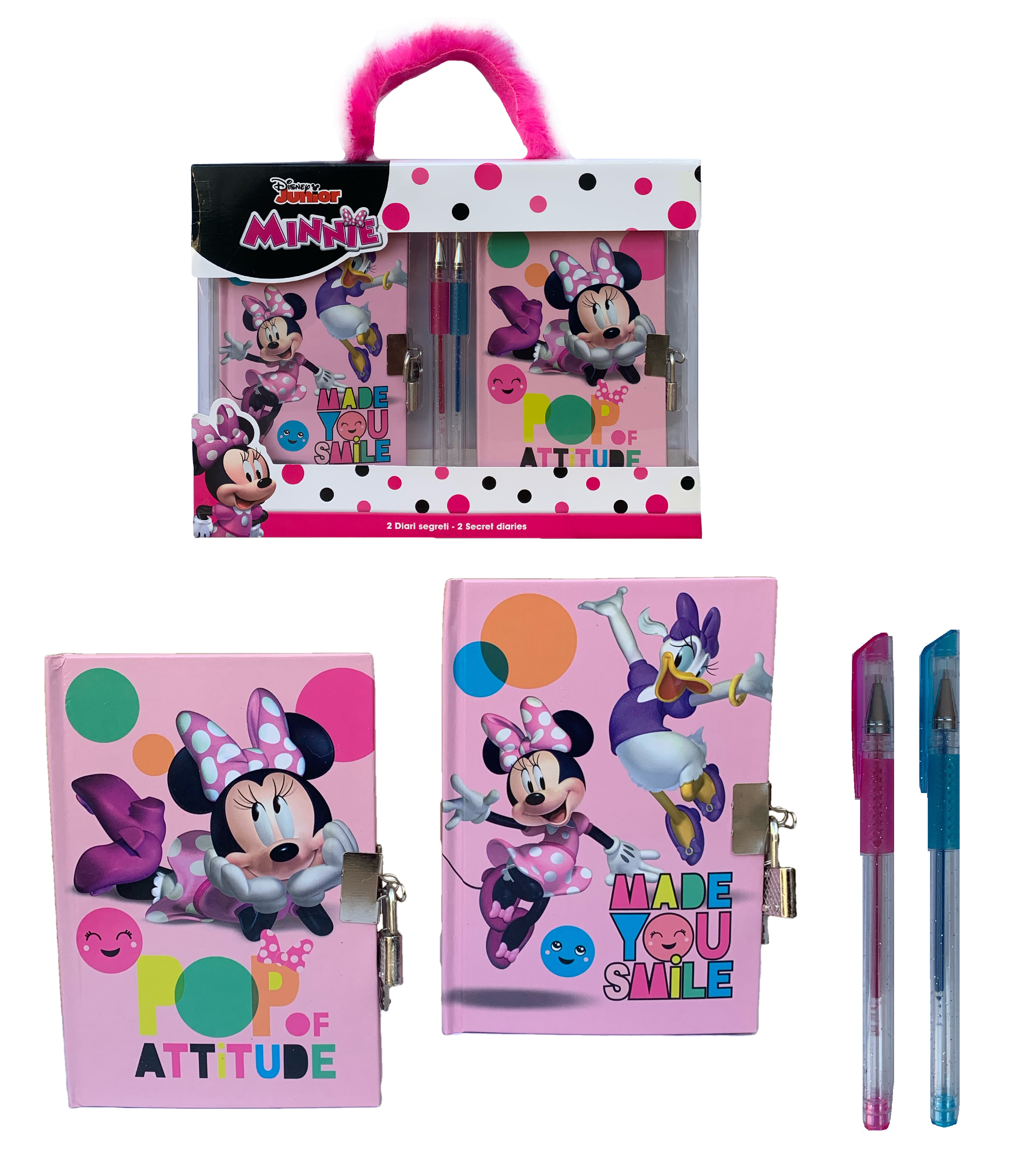 Set 2 Diari Segreti con Lucchetto Minnie Mouse DISNEY + 2 Penne in Confezione Regalo - Min0754