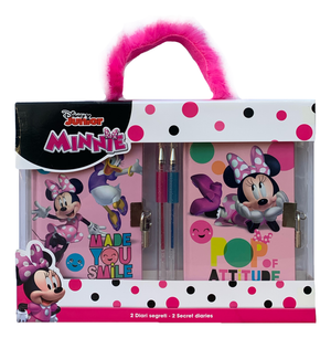 Set 2 Diari Segreti con Lucchetto Minnie Mouse DISNEY + 2 Penne in Confezione Regalo - Min0754