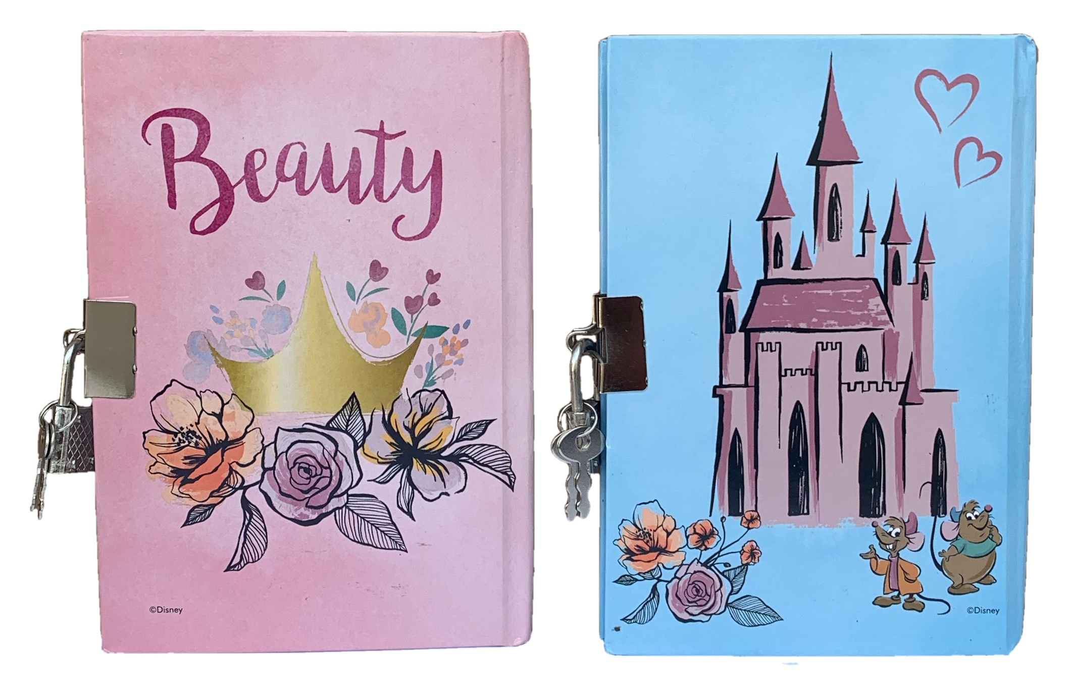 Set 2 Diari Segreti con Lucchetto Principesse DISNEY Aurora Cenerentola Belle + 2 Penne in Confezione Regalo - Pr0754