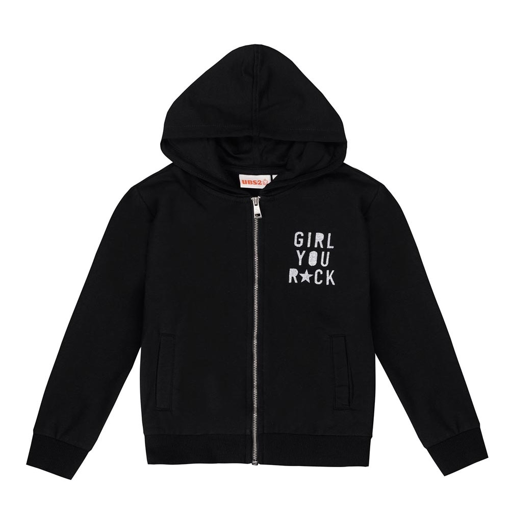 Felpa con Zip e Cappuccio Bambina Ragazza Ubs2 95%co 5%el - H219526