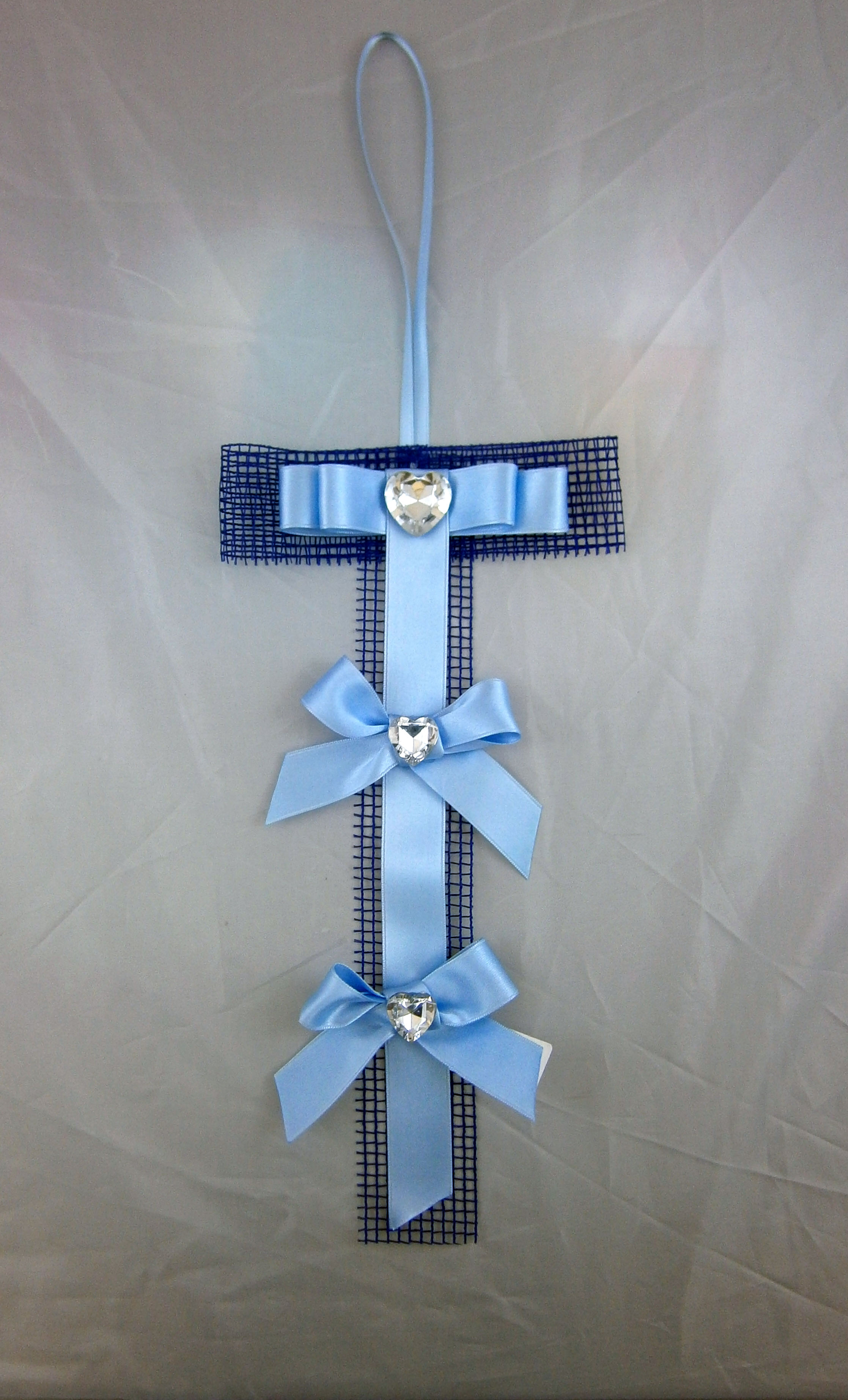 Fiocco Nascita Maschietto a T 33x15,5 CM Azzurro Fatto a Mano