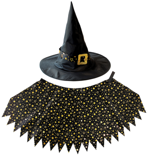 Set Travestimento Strega Cappello Mantello Accessori Carnevale Halloween - 00283