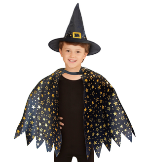 Set Travestimento Strega Cappello Mantello Accessori Carnevale Halloween - 00283