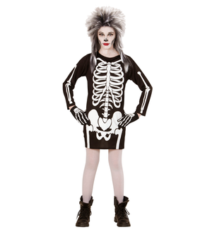 Costume Vestito Abito Travestimento Carnevale Halloween Bambina Scheletro Bianco - 0036
