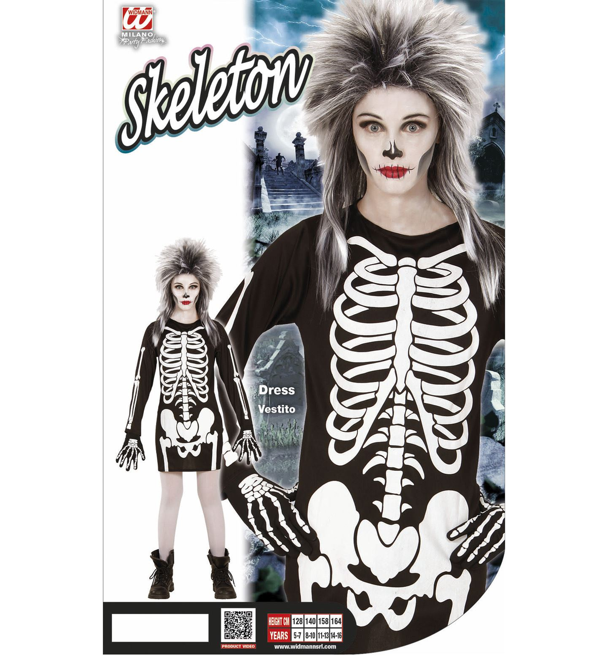 Costume Vestito Abito Travestimento Carnevale Halloween Bambina Scheletro Bianco - 0036