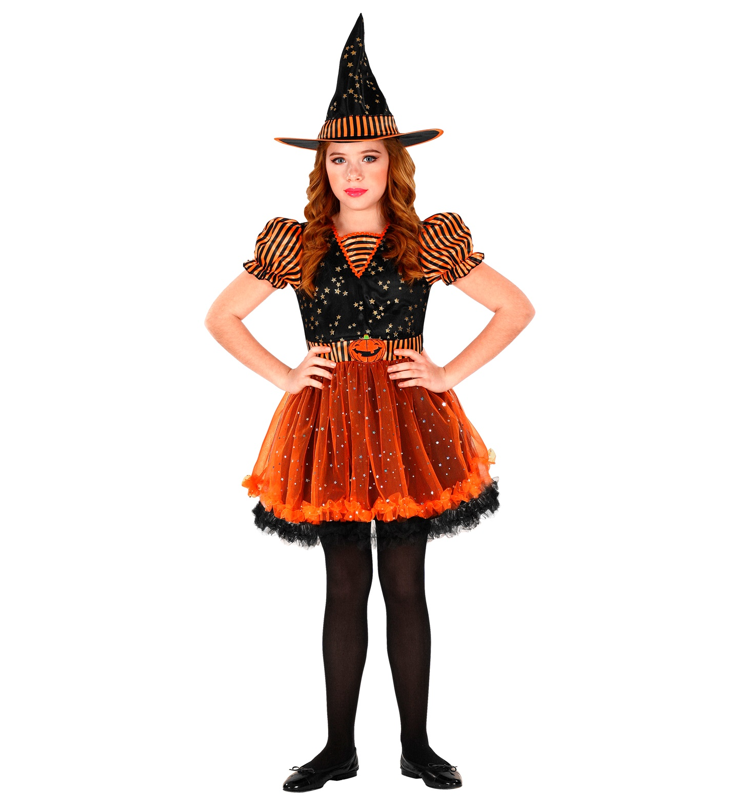Vestito Carnevale + Accessori Strega Vestito Cappello Scopa Storta Halloween Bambina 8/10 Anni - 0181+03231