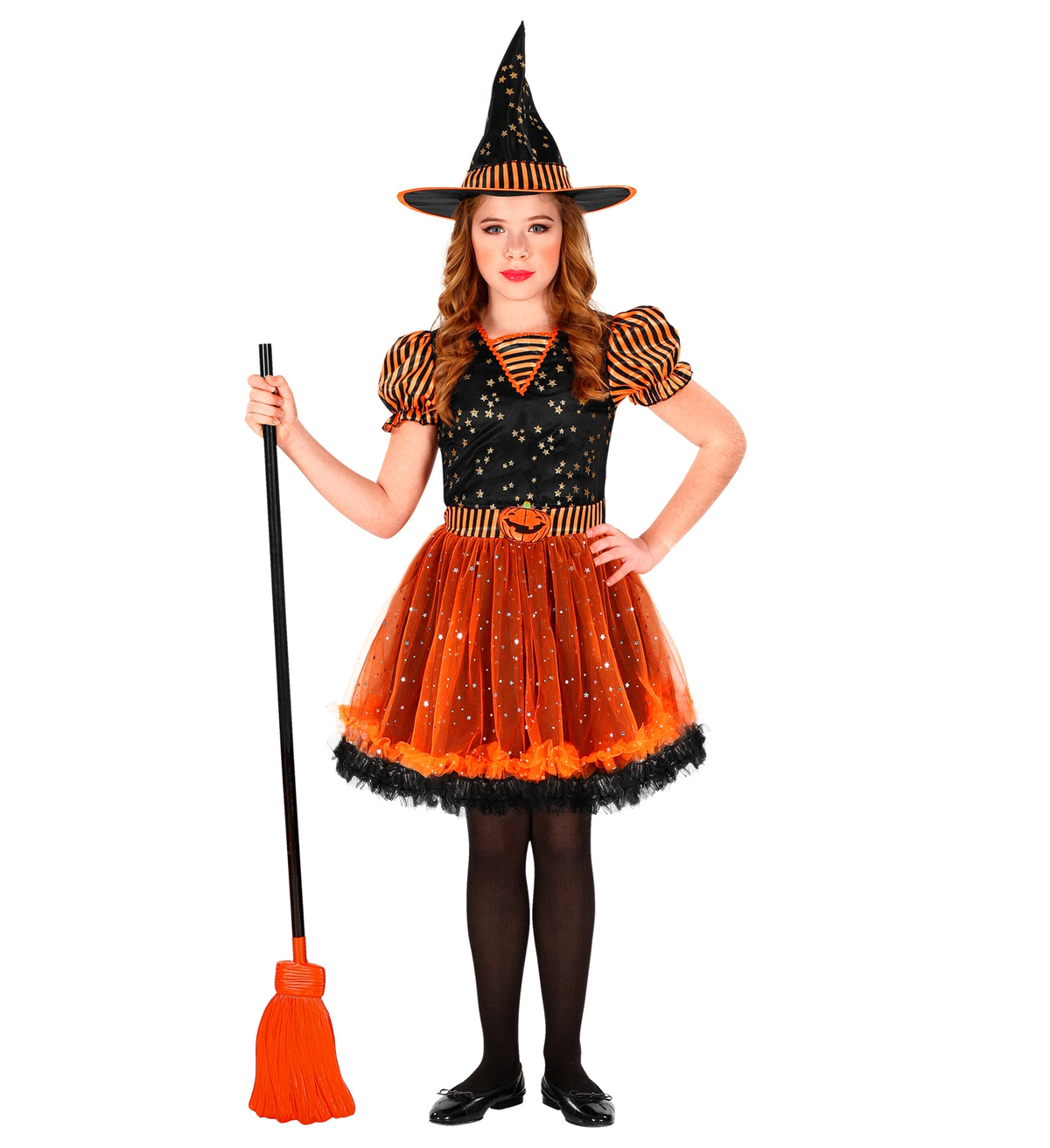 Vestito Carnevale + Accessori Strega Vestito Cappello Scopa in Fili di Lamè Halloween Bambina 2/3 Anni - 0181+52776