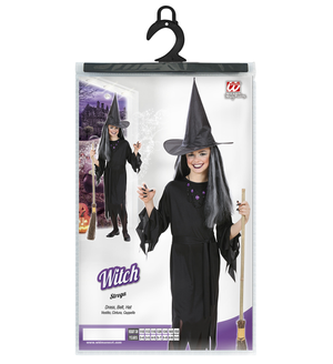 Vestito Carnevale + Accessori Strega Vestito Cappello Scopa Parrucca 2/3 Anni Halloween Bambina - 0250+6279s+9835w