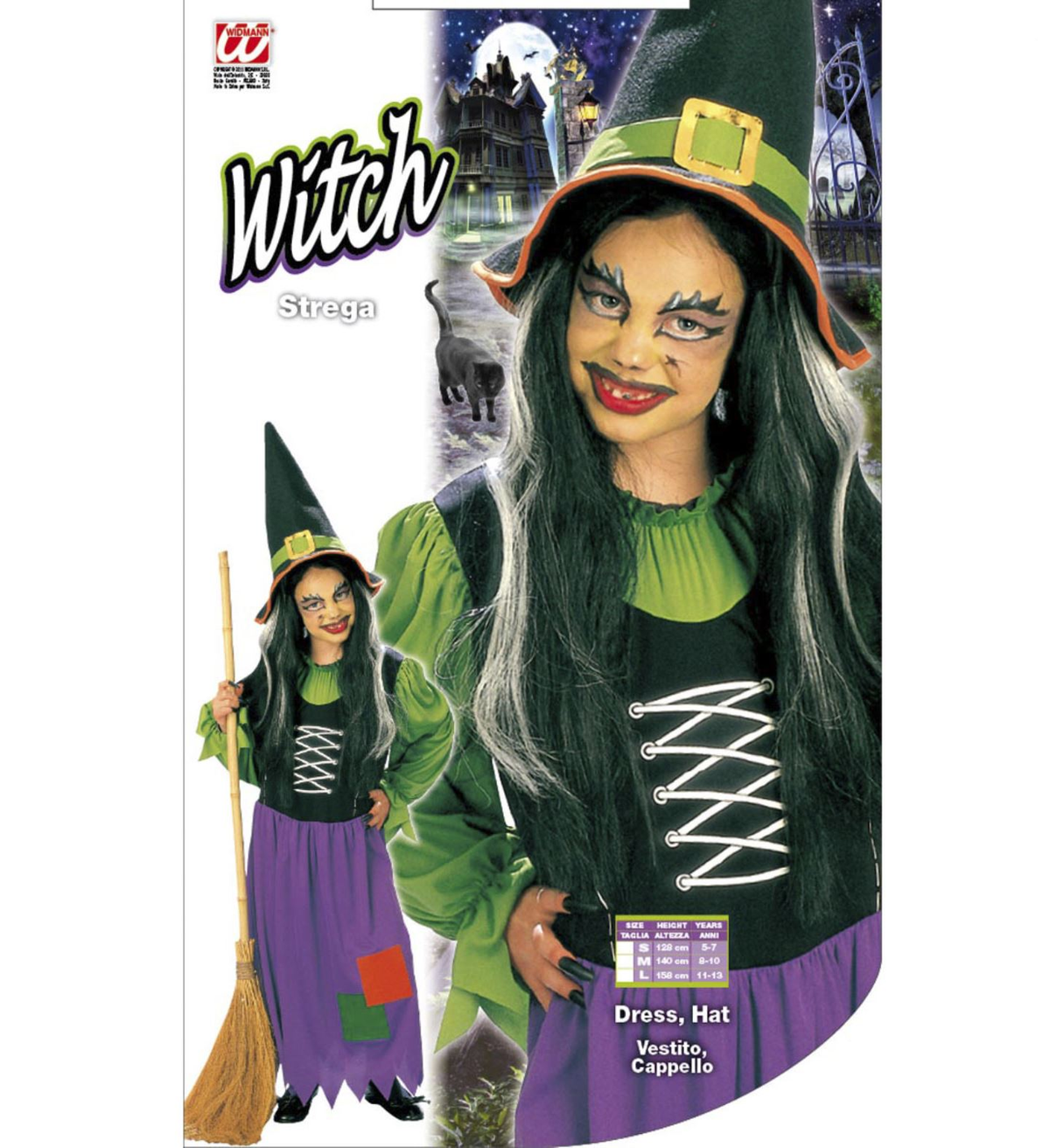 Costume Vestito Abito Travestimento Carnevale Halloween Strega Bambina - 3857