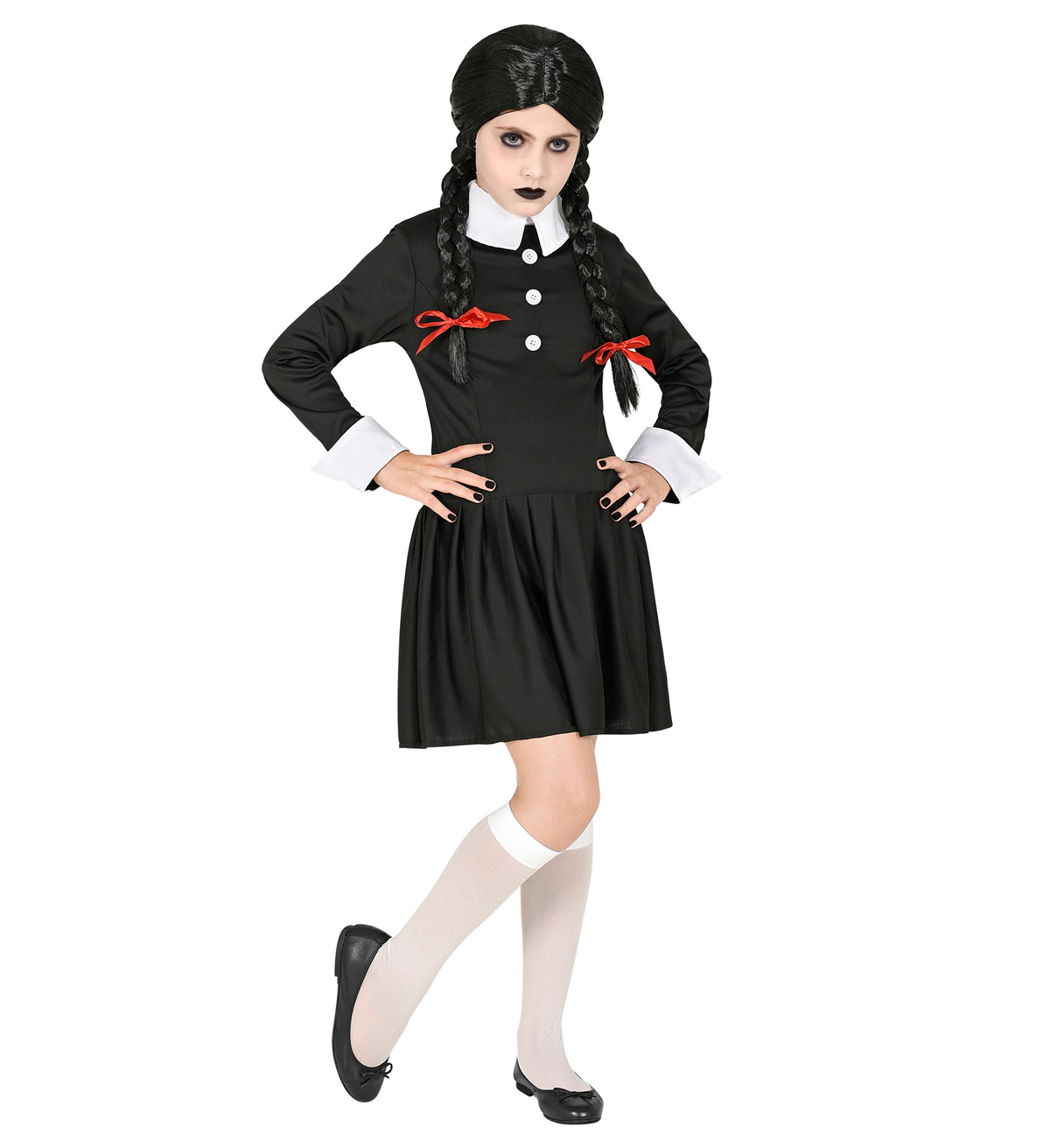 Vestito Carnevale + Accessori Dark Girl Vestito Parrucca Travestimento Halloween