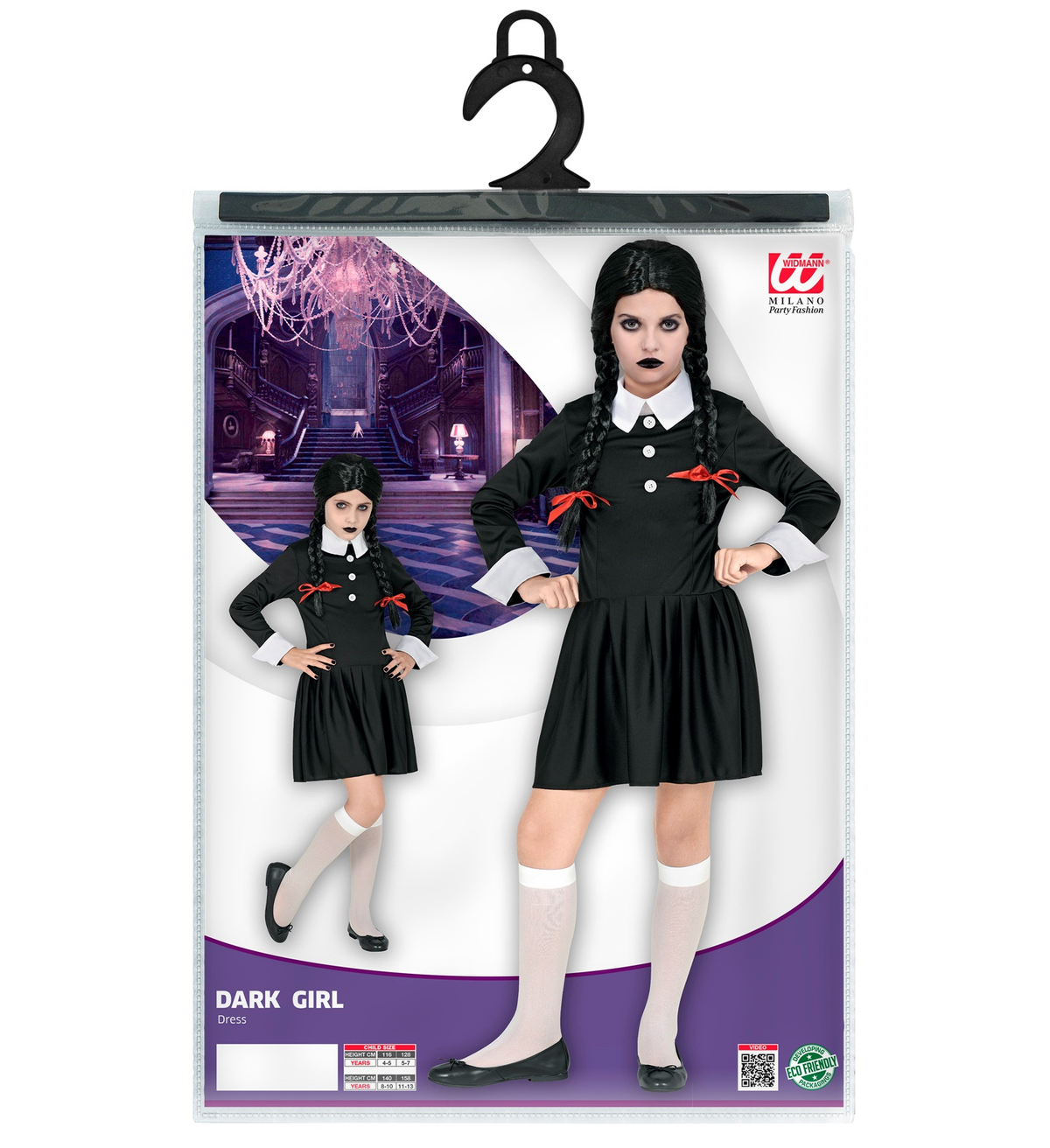Vestito Carnevale + Accessori Dark Girl Vestito Parrucca Travestimento Halloween