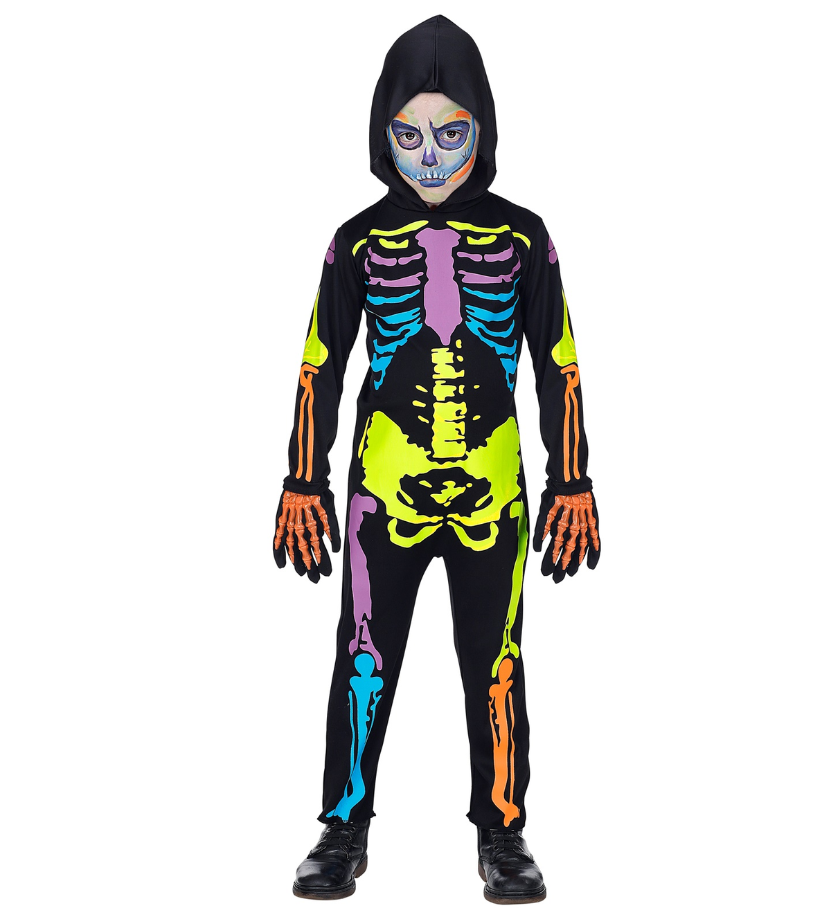 Costume Vestito Abito Travestimento Carnevale Halloween Scheletro Colorato Bambino - 7027
