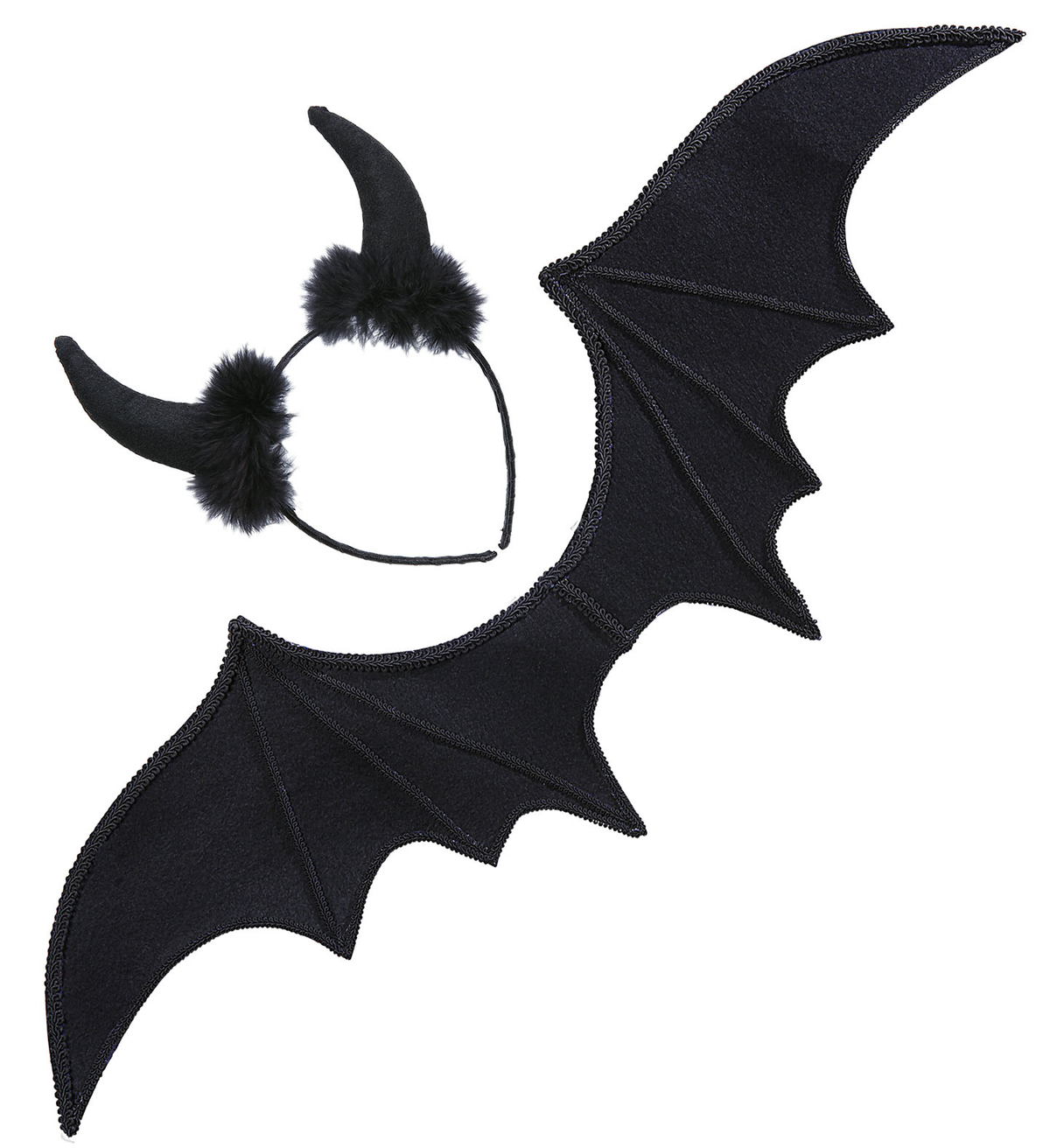 Set Travestimento Diavolo Nero Corna e Ali Accessori Carnevale Halloween - 8236s