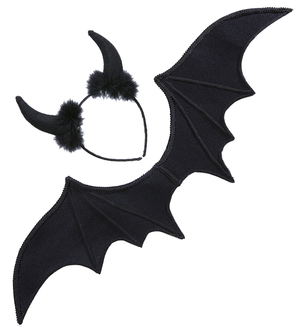 Set Travestimento Diavolo Nero Corna e Ali Accessori Carnevale Halloween - 8236s