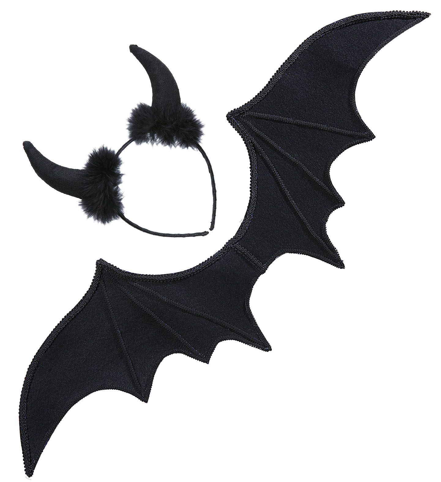 Set Travestimento Diavolo Nero Corna e Ali Accessori Carnevale Halloween - 8236s