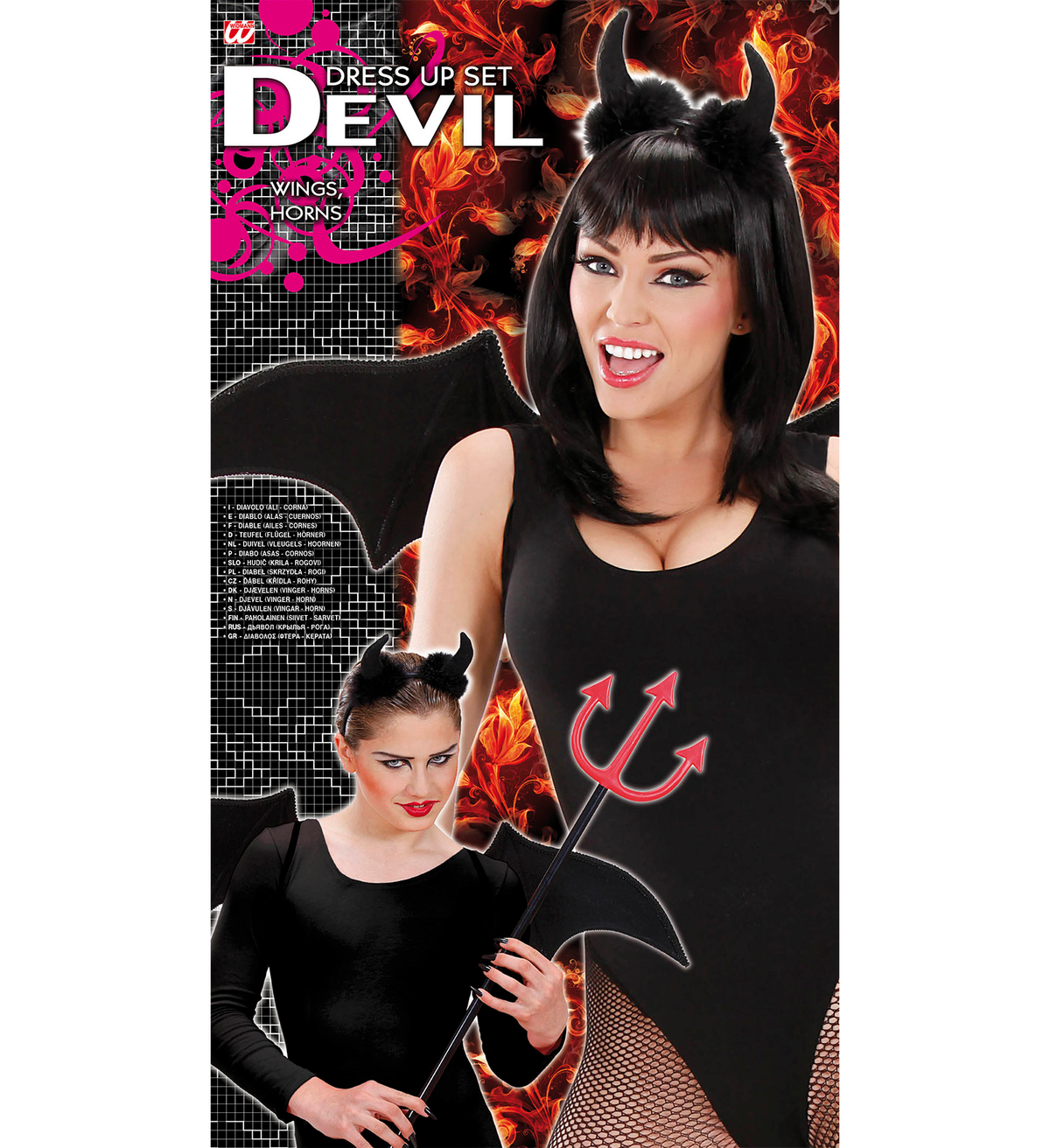 Set Travestimento Diavolo Nero Corna e Ali Accessori Carnevale Halloween - 8236s