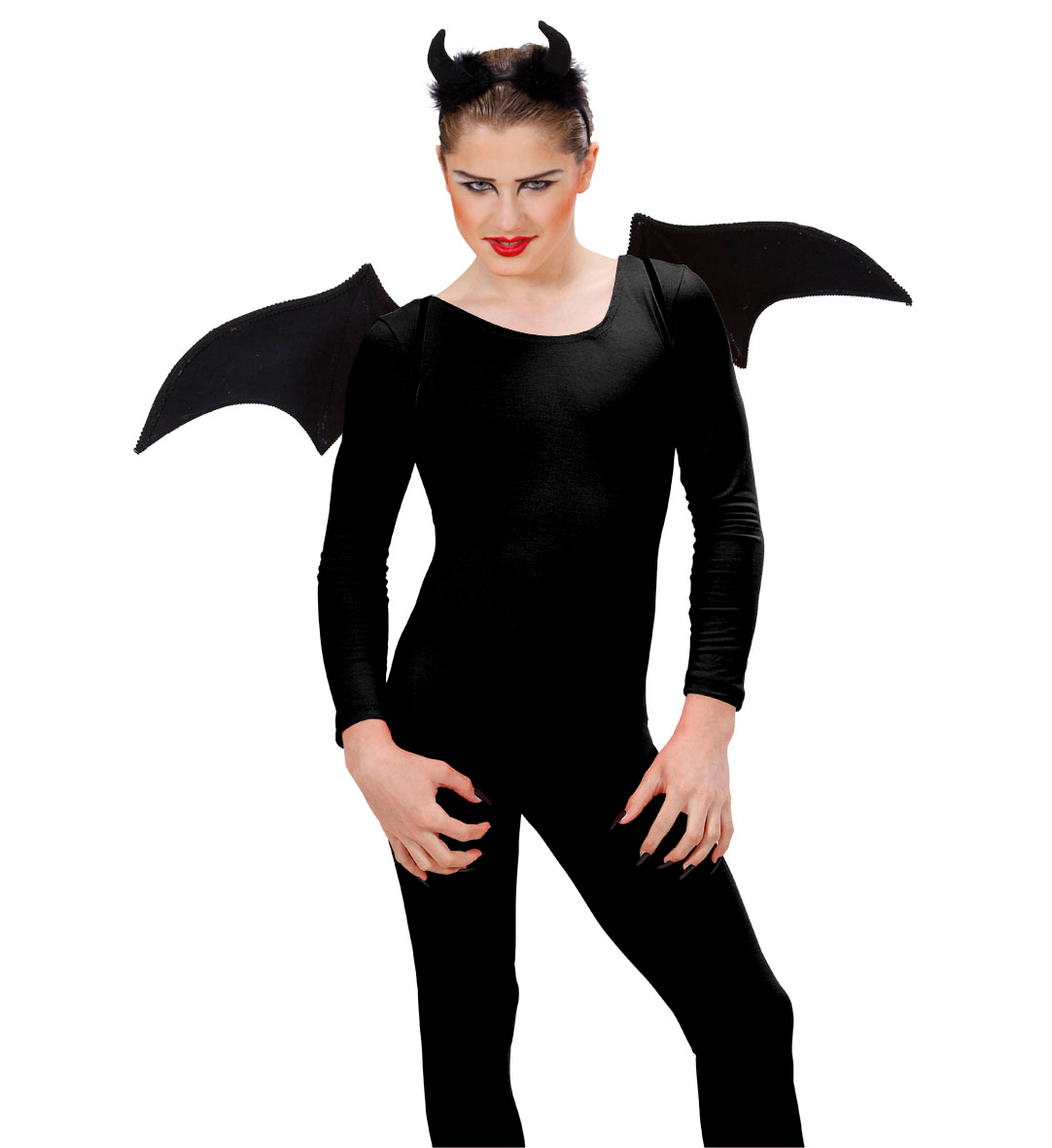 Set Travestimento Diavolo Nero Corna e Ali Accessori Carnevale Halloween - 8236s