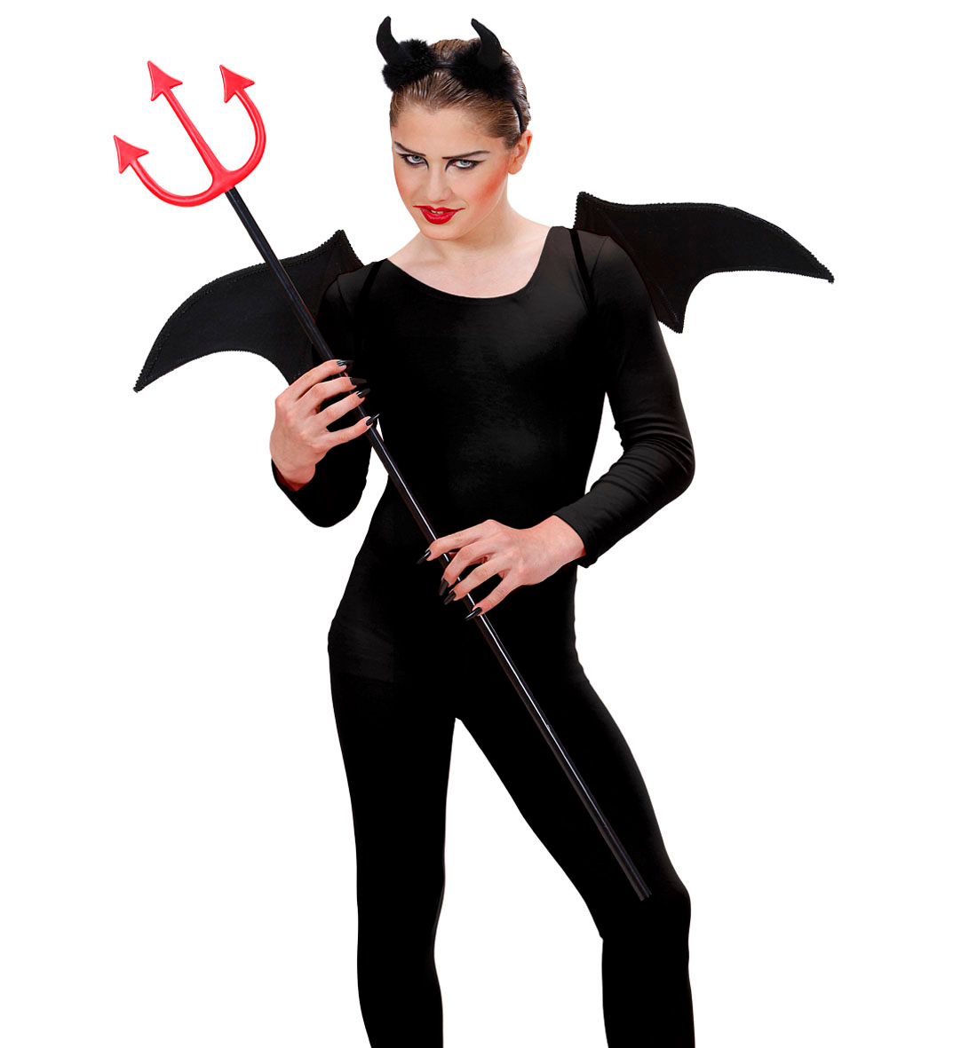 Set Travestimento Diavolo Nero Corna e Ali Accessori Carnevale Halloween - 8236s