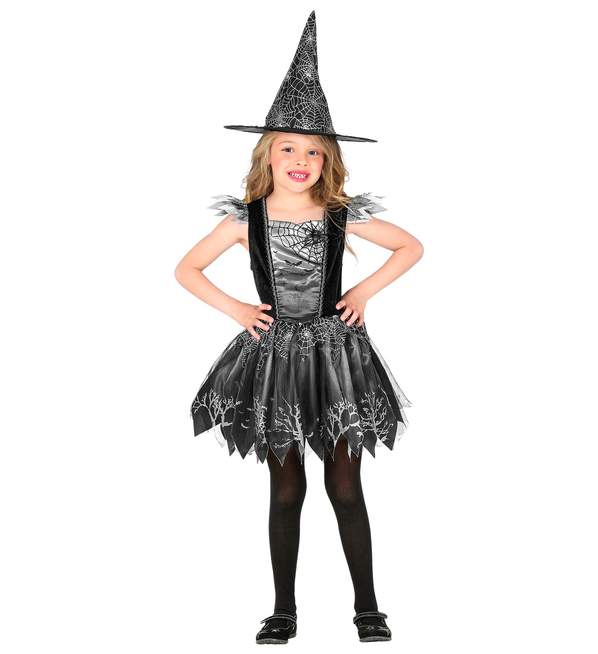 Vestito Carnevale + Accessori Witch Vestito Cappello Scopa Halloween 11/13 Anni - 9736+9835w