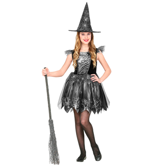 Vestito Carnevale + Accessori Witch Vestito Cappello Scopa Halloween 11/13 Anni - 9736+9835w