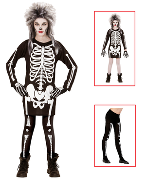 Vestito Carnevale + Accessori Scheletro Vestito Calze Nere da Scheletro 70 Den Travestimento Halloween