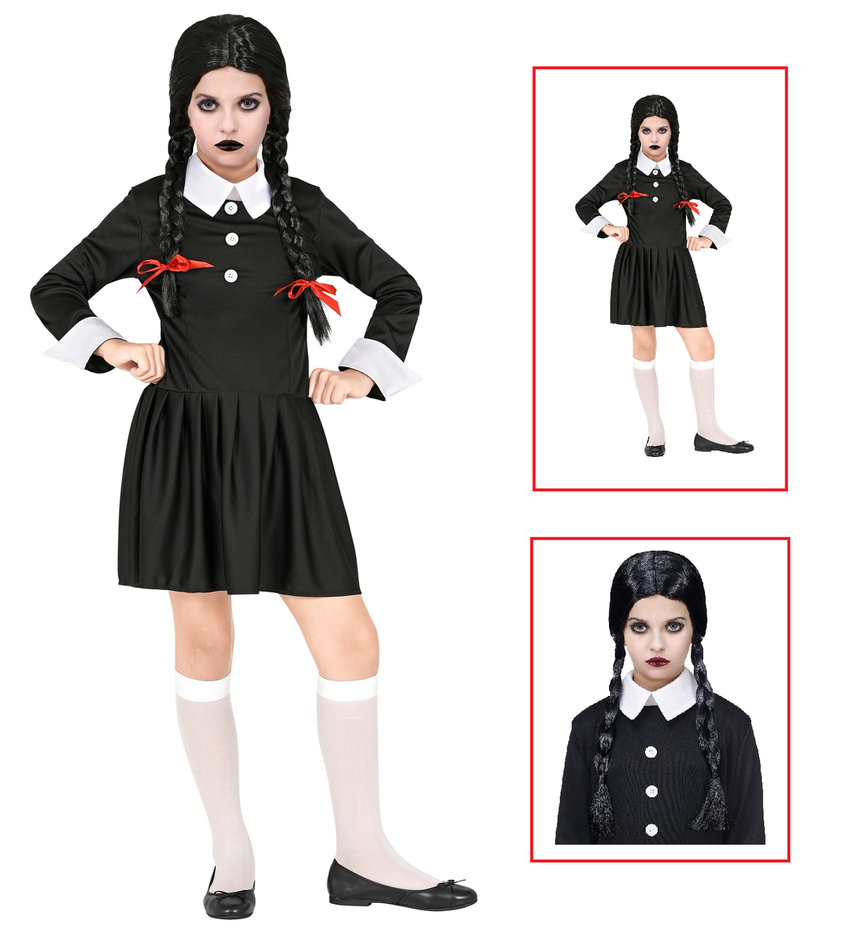 Vestito Carnevale + Accessori Dark Girl Vestito Parrucca Travestimento Halloween