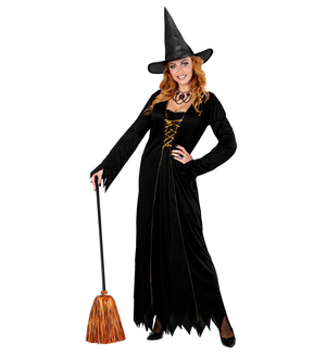 Scopa Strega Arancio in Fili di Lamé 92 CM Accessori Halloween Carnevale - 52776