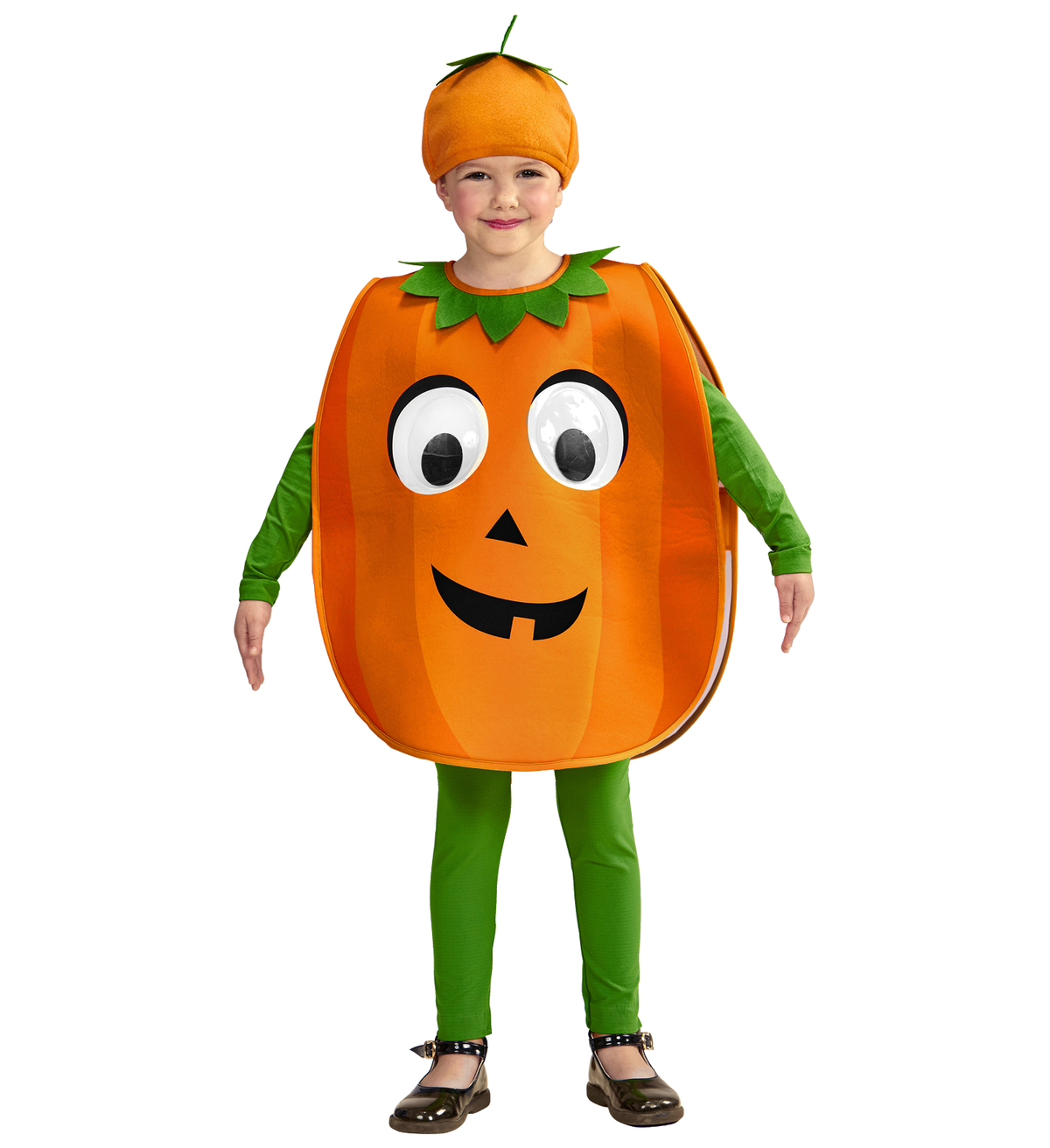 Costume Vestito Abito Travestimento Carnevale Zucca Dagli Occhi Grandi Pettorina e Copricapo 2/4 Anni - 01484